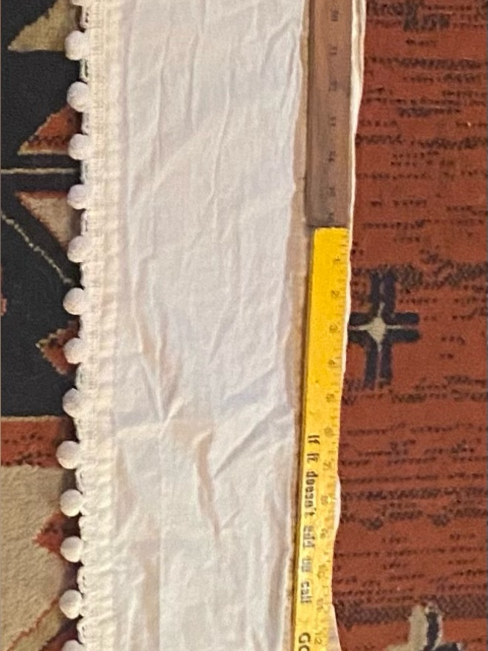 Vintage Ivory Pom Pom Valance- 83” long
9 1/2” wide